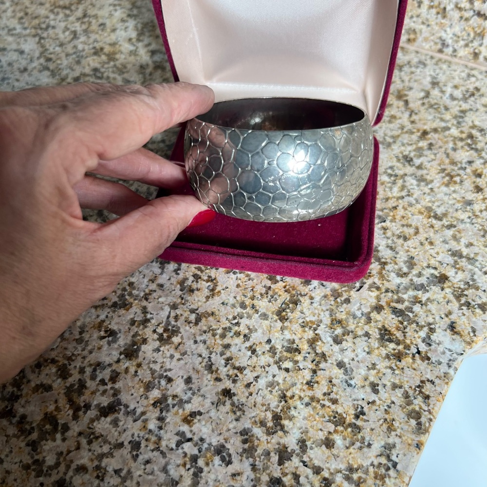 Silver Textured Bangle Bracelet